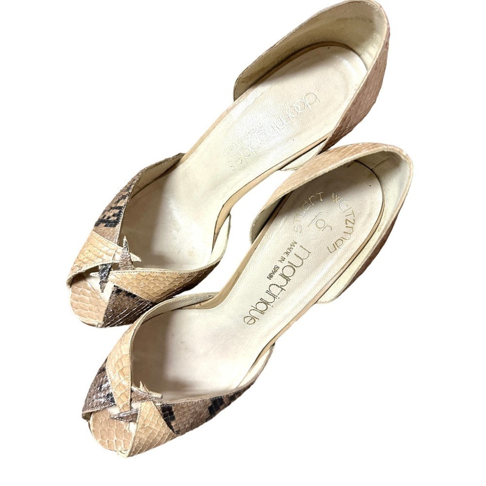 VTG Stuart Weitzman/Martinique Bloomingdales Brawn/Tan SnakeSkin peep pump 7.5B - Picture 2 of 6